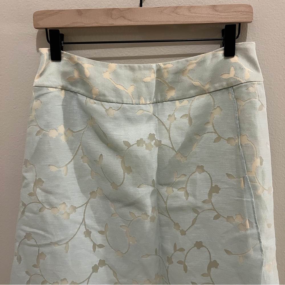 J.Jill Burnout Linen Blend Floral Overlay Midi Faux Wrap Skirt Blue Cream Size 8 - Picture 3 of 16